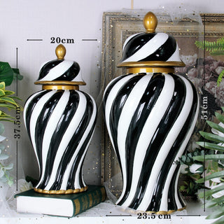 Black and White Striped Ginger Jars - Free US Shipping!