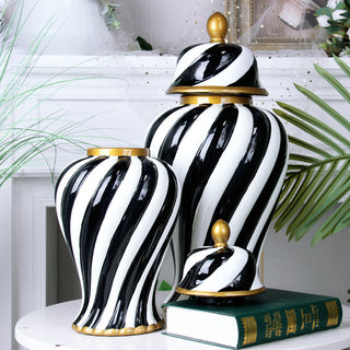 Black and White Striped Ginger Jars - Free US Shipping!