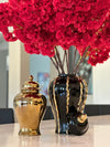 Shiny Black Ginger Jar with Artistic Golden Stripes