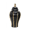 Shiny Black Ginger Jar with Artistic Golden Stripes