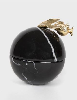 Black Marble Sphere Decor with Golden Ornament