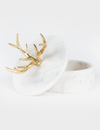 White Marble Round Box with Golden Horns