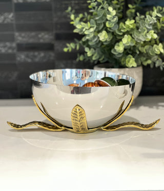 Silver Bowl With Golden Leaf Base - Free shipping in US!