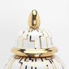 Golden and White Ginger Jar with Geometeric Art - Free Shipping in US!