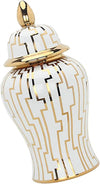 Golden and White Ginger Jar with Geometeric Art - Free Shipping in US!