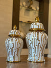 Golden and White Ginger Jar with Geometeric Art - Free Shipping in US!